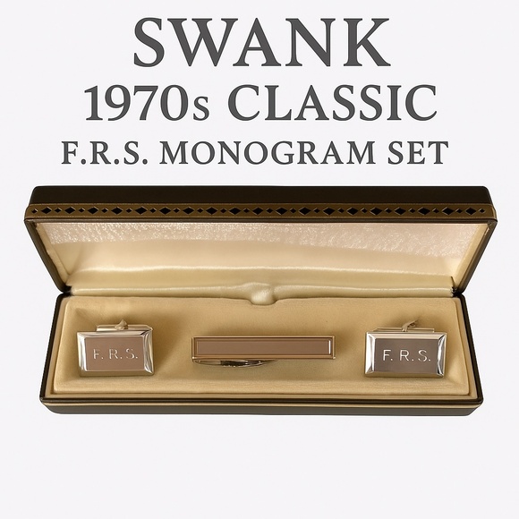 💼 SWANK F.R.S. Monogrammed Silver-Plated Set in Original Box – 1970s Vintage - Picture 1 of 8